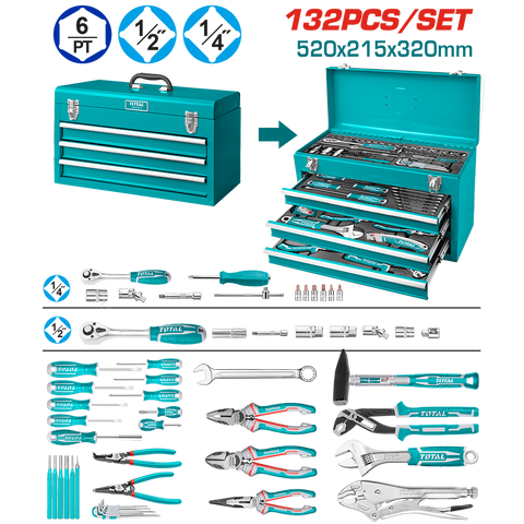 Set di Utensili Manuali in Cassettiera, 132 Pezzi