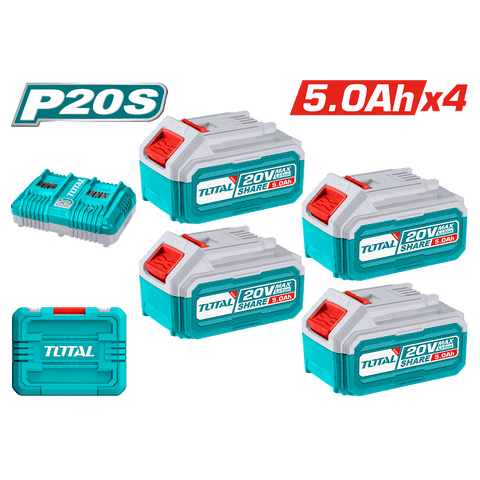 Valigetta 4 Batterie 20V, 5Ah + Caricabatterie 4A Doppio