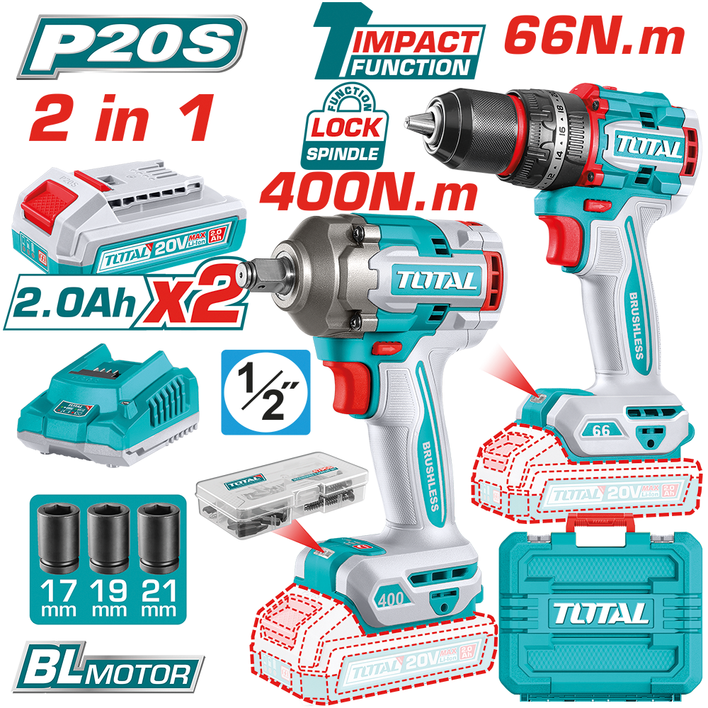 Set avvitatore e avvitatore a massa battente attacco 1/2" 20V