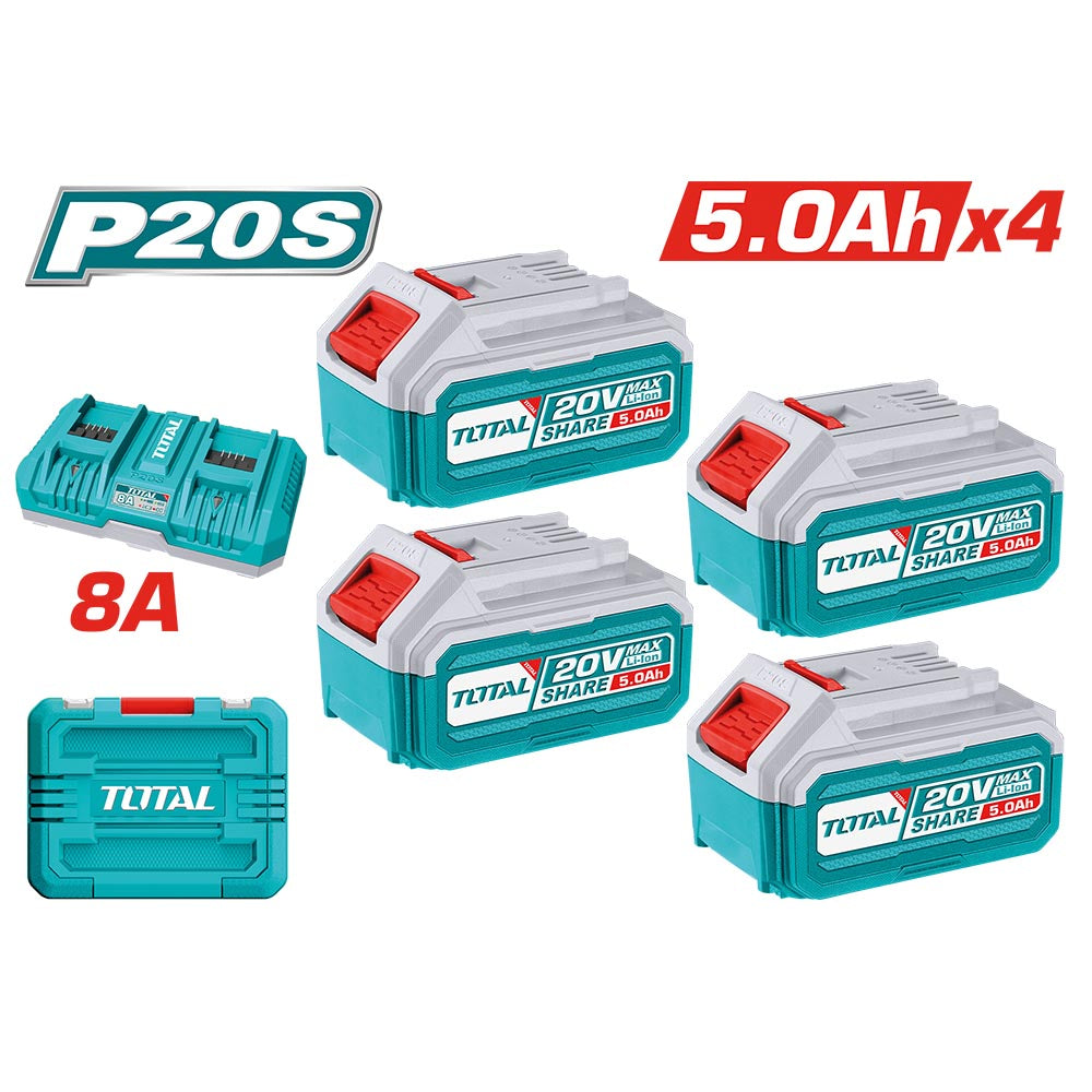 Valigetta 4 Batterie 20V, 5Ah + Caricabatterie 4A Doppio