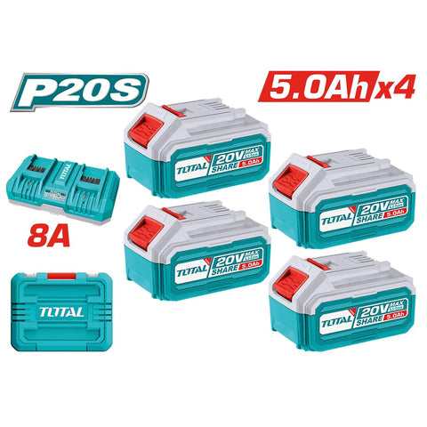 Valigetta 4 Batterie 20V, 5Ah + Caricabatterie 4A Doppio